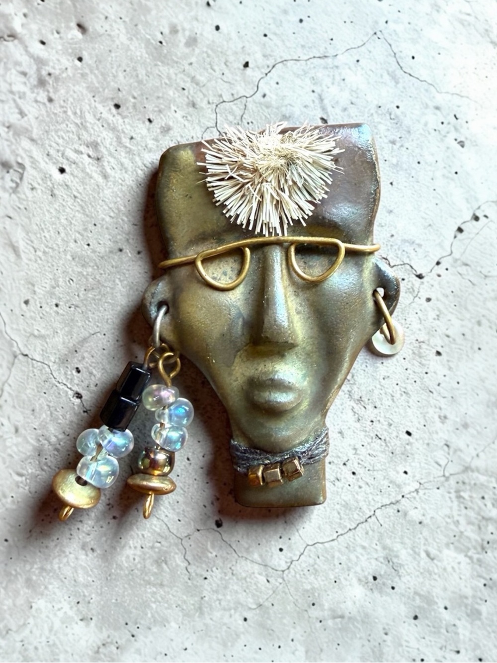 Unique Rare Vintage Jewelry 1990's Ceramic Punk Style Fashion Face Brooch